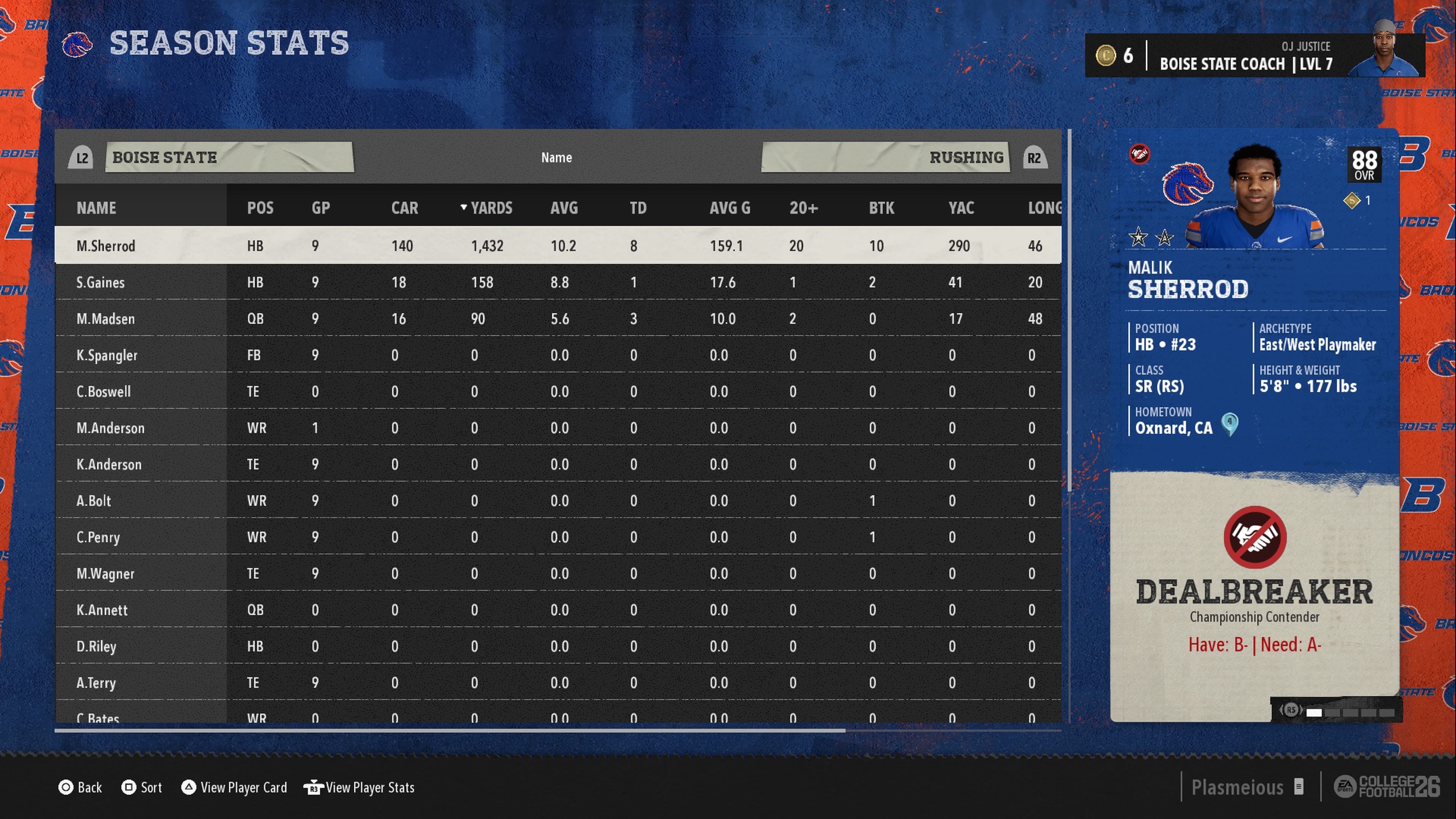 Season stats screenshot
